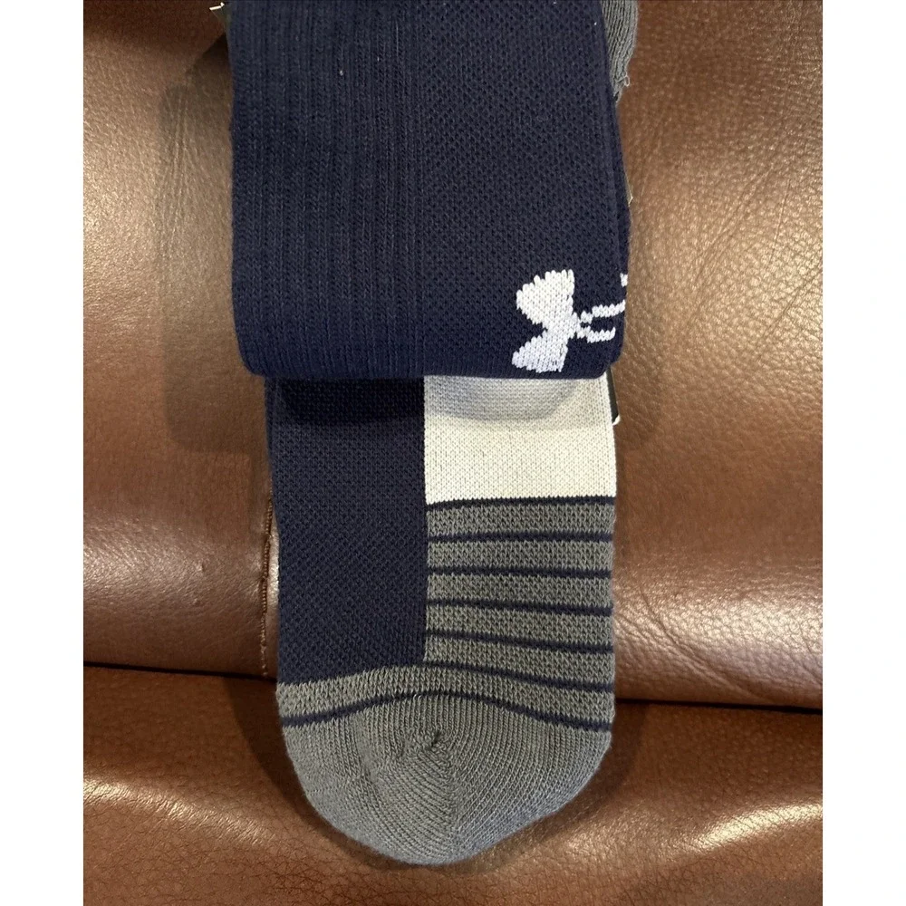 Under Armour Team Crew Socks Blue Gray Mens Sz 8.5-13 Women 10-14